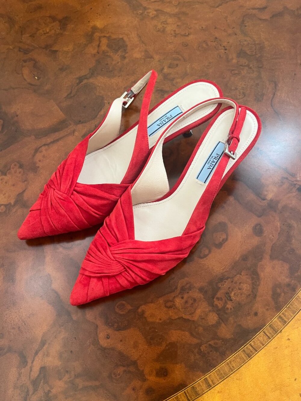 PRADA Red Suede Twist Slingback Pointed Toe Sandals Size IT 38 US 7 - Picture 11 of 11